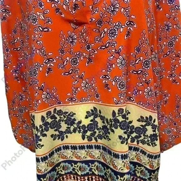 Daniel Rainn Anthropologie Red Floral Peasant 3/4 sleeve v neck size large - Picture 2 of 10